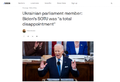 拜登国情咨文演讲开口就谈俄乌，但乌议员不满，称“完全令人失望” 
