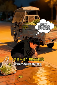 【收摊前，他蹲地擦净了残叶】没人要求，但他觉得这是他该做的事
