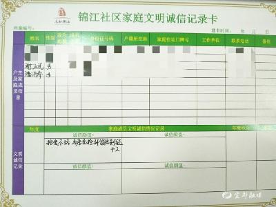 锦江社区：家庭“诚信帐” 记录文明新风尚