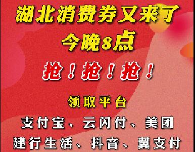 湖北消费券又来了！今晚8点开抢