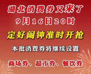 湖北消费券又来了！9月16日20时准时开抢