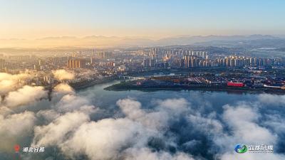 两江雾霭间，冬日的宜都宛如仙境