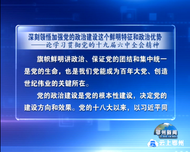 深刻领悟加强党的政治建设这个鲜明特征和政治优势 论学习贯彻党的十九届六中全会精神