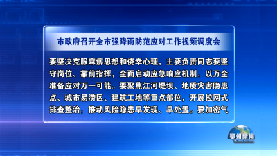 市政府召开全市强降雨防范应对工作视频调度会