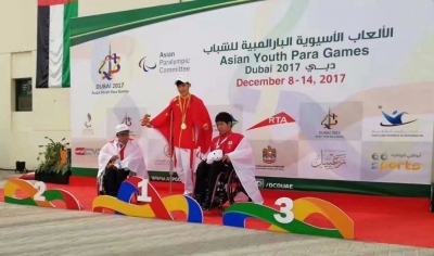 大冶籍运动员章莹在2017年亚洲青年残疾人运动会上摘金夺银