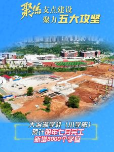 【聚焦支点建设 聚力五大攻坚】大冶湖学校（小学部）预计明年七月完工，新增3000个学位