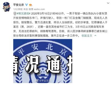 男子驾车强行顶开故宫东华门？警方通报 