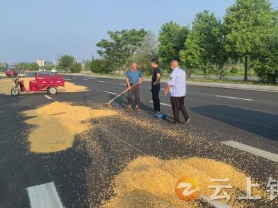 钟祥市柴湖镇综合执法中心：马路晒粮不可取，莫把安全“晾”一边