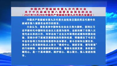 中国共产党麻城市第九次代表大会关于中共麻城市第八届委员会工作报告的决议