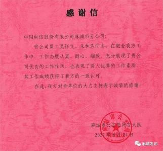 一封来自麻城市公安局网安大队的感谢信