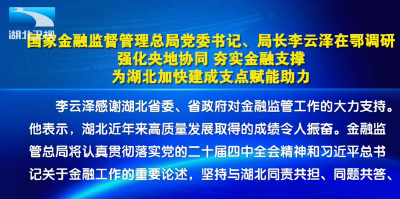 国家金融监督管理总局党委书记、局长李云泽在鄂调研 强化央地协同 夯实金融支撑 为湖北加快建成支点赋能助力