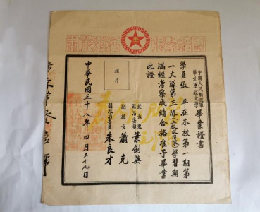 【党史故事】1949年中国人民解放军华北军政大学毕业证书