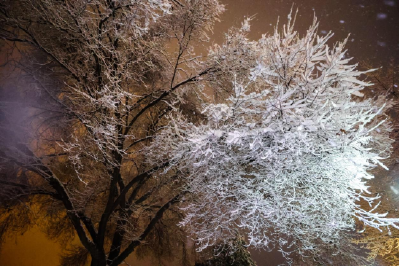 湖北南漳：雪景装扮夜色美