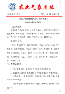 一周天气趋势预报及农事活动建议 (2022年11月1-11月6日) 