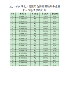2023年南漳县人民医院公开招聘编外专业技术人员笔试成绩公告