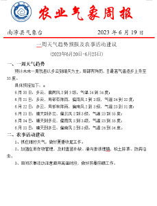 一周天气趋势预报及农事活动建议 (2023年6月20日-6月25日) 