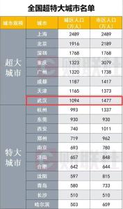 【热点关注】城区人口1094万 武汉晋级为全国超大城市