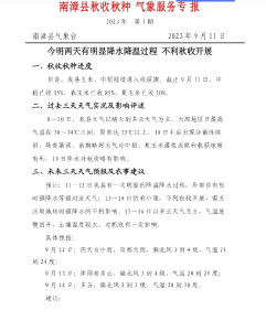 今明两天有明显降水降温过程 不利秋收开展