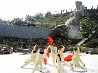 谷城60余老年朋友樱花谷里秀太极