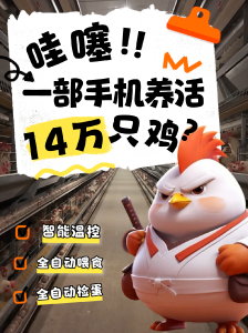 一人一手机轻松管理14万只鸡，全自动饮水、喂料、清粪、捡蛋，鸡蛋年产量超过1700吨。