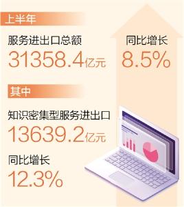 上半年 服务进出口总额同比增长8.5%