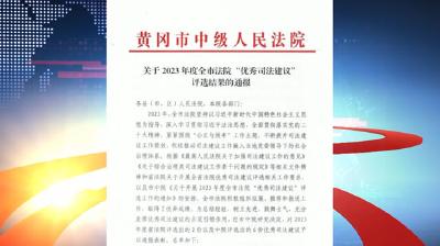 【视频】浠水县法院一司法建议获评全市法院“优秀司法建议”