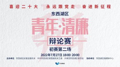 标题："喜迎二十大 永远跟党走 奋进新征程"东西湖区“青年•清廉"辩论赛（初赛第二场）