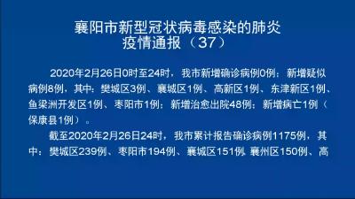 襄阳市新型冠状病毒感染的肺炎疫情通报（37）