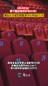 湖北省将对电影院予以3014万元的补助！