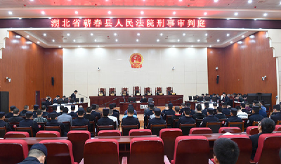 蕲春县检察院依法提起公诉的 管美华等30人涉黑案一审开庭审理 