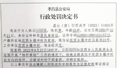 花西派出所查处一名因焚烧秸秆引起火灾的违法人员