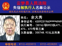 云梦县人民法院公开公布失信人员名单