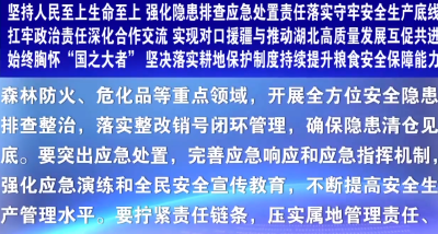 王忠林主持召开省政府常务会议 坚持人民至上生命至上 强化隐患排查应急处置责任落实守牢安全生产底线 扛牢政治责任深化合作交流 实现对口援疆与推动湖北高质量发展互促共进 始终胸怀“国之大者” 坚决落实耕地保护制度持续提升粮食安全保障能力