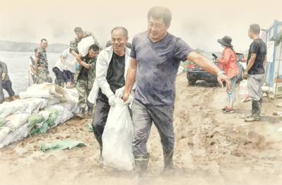 他没走，他化作了洲头那顶天立地的松！