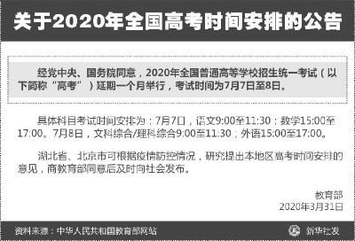 教育部：2020年全国高考延期一个月举行