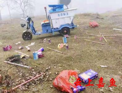 鱼岳镇河湖长制办公室组织为江堤保洁 