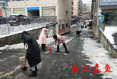 【文明嘉鱼】小湖社区清理积雪保障居民安全出行