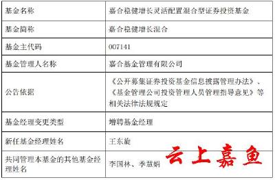 嘉合稳健增长混合基金增聘王东旋管理