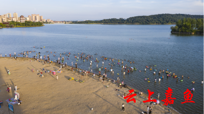 【文明嘉鱼】沙滩浴场市民游泳消暑 志愿者义务守护安全