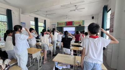 【大思政课】通城县沙堆镇大柱完小：观看抗战胜利80周年纪念活动