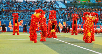一拳承千年国风，一舞赴时代新章，楚超赛场，通城龙拳啦啦队展示东方气势
