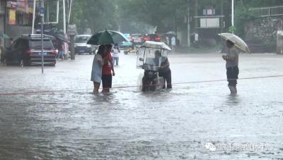 暴雨中 崇阳城区部分路段发生内涝 车辆抛锚门店被淹