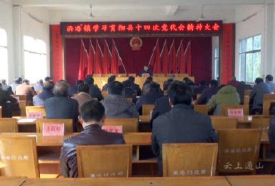 洪港镇集中学习县十四次党代会精神