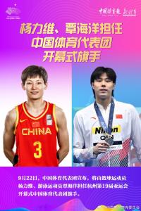 覃海洋、杨力维将担任杭州亚运会开幕式中国代表团旗手  