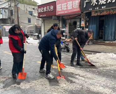 应城市城中街道汪家台社区组织志愿者融雪除冰
