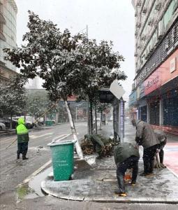 汉川市120余名园卫人风雪中除尘5吨