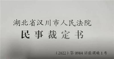 【法院】汉川法院首份“诉前调确”民事裁定书，电子送达成功！