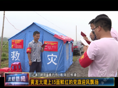 黄龙大堤上，15面鲜红的党旗迎风飘扬