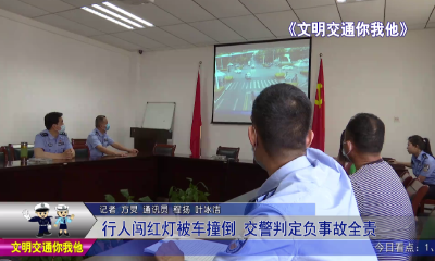 行人闯红灯被车撞倒  交警判定负事故全责