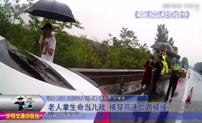 老人拿生命当儿戏  横穿高速公路被撞